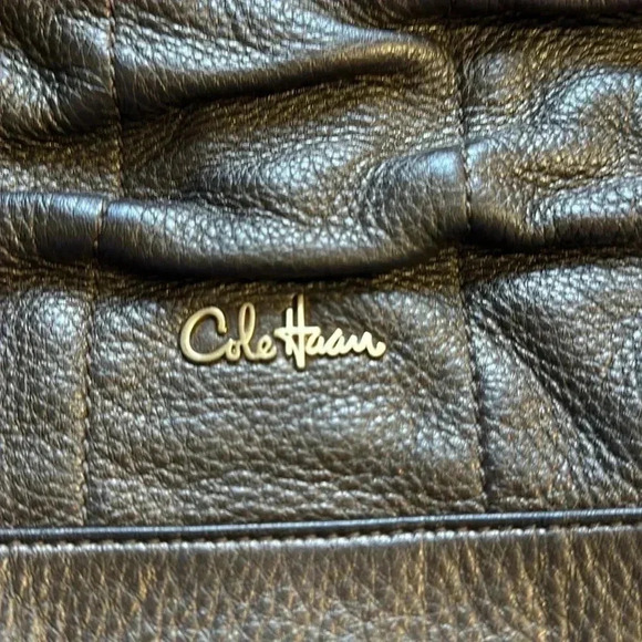 Cole Haan Bronze Brown Soft Pebbled Leather Ruched Shoulder Purse - Picture 2 of 6